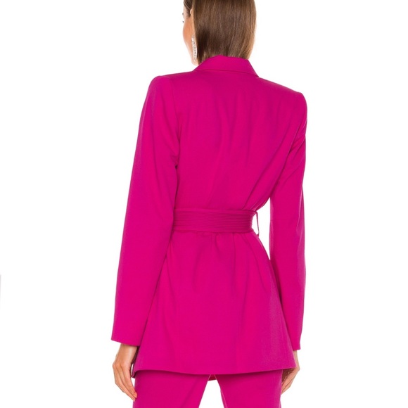 DUNDAS x revolve Joni pink v-neck collar waist belt button up blazer jacket coat - Picture 4 of 15